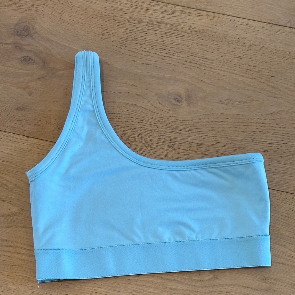 Baby Blue Vita La one shoulder sports bra